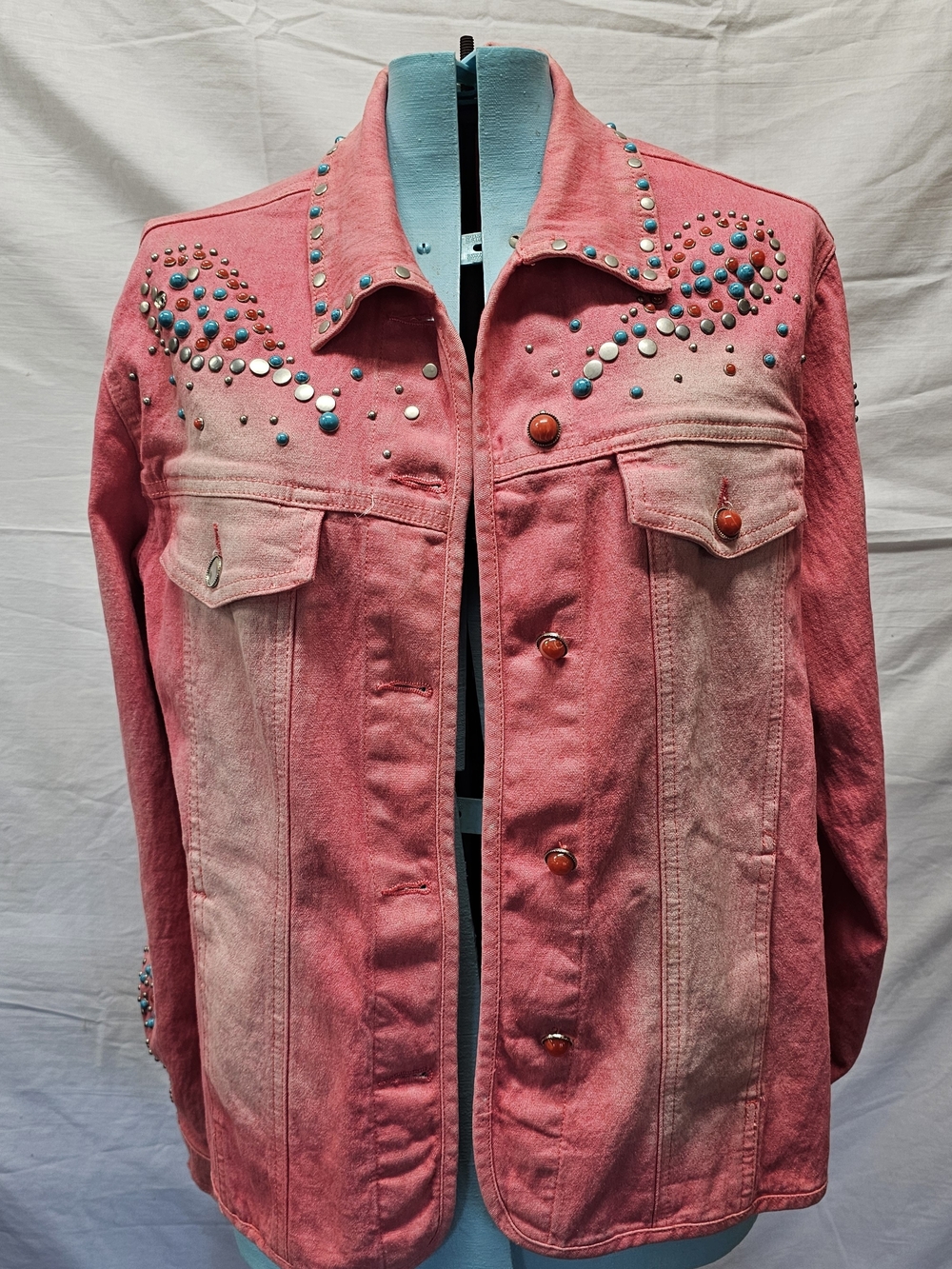 Diane Gilman Pink Studded Jean Jacket with Turquoise Accents